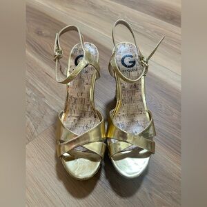 G by Guess Gold Metallic Crisscross Wedges, size 8M
